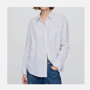 Gap 100% Linen Blue Stripe Button-Down Shirt SZ XS